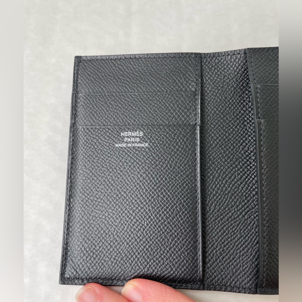 Hermes Black Pebbled Leather Bearn Compact Tri-Fold Wallet Palladium Hardware - Picture 8 of 16